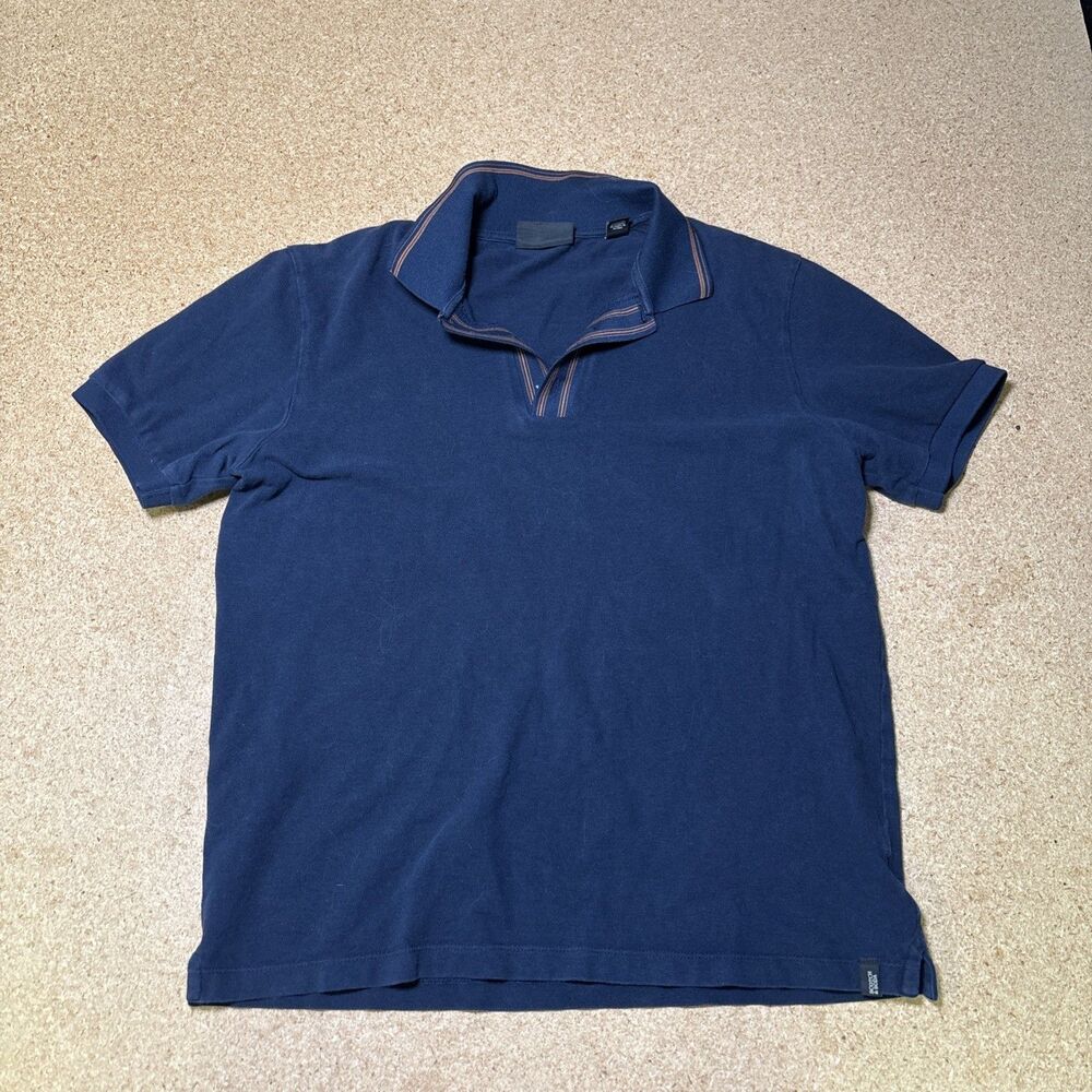 Scotch & Soda Men's Blue Solid Cotton Knit Polo Short Sleeve Pièce Unique L